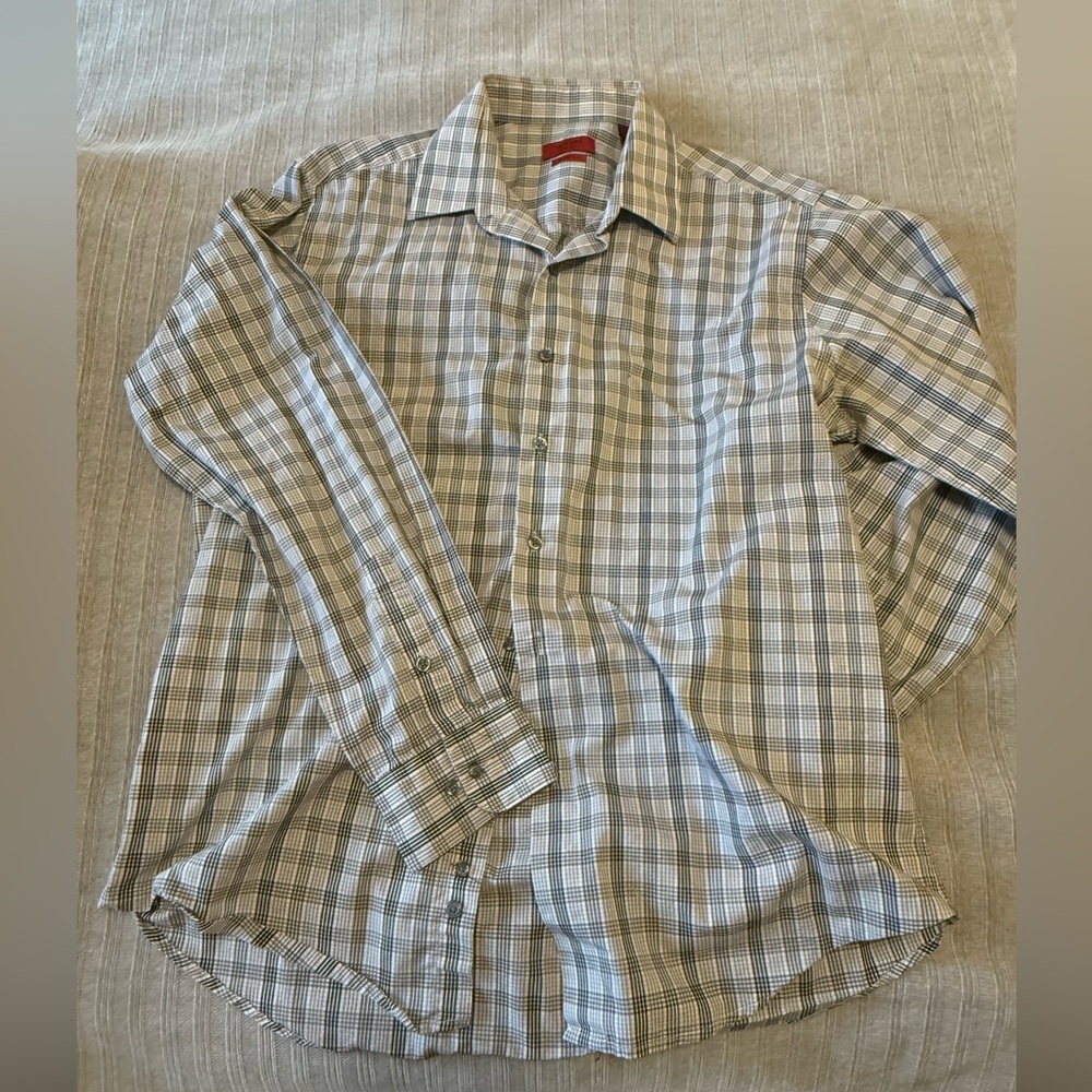 Alfani Men's Plaid Button-Down Shirt - Gray and White